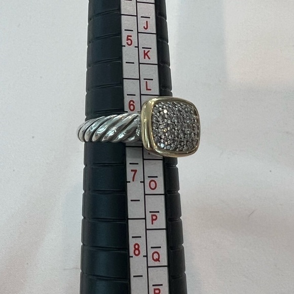 David Yurman Two-Tone Yellow Gold Diamond Cable Noblesse Cocktail Ring Silver - Picture 11 of 13